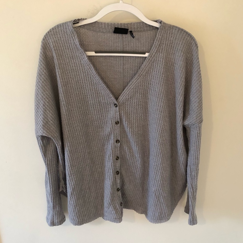 Gray Waffle Shirt with Buttons